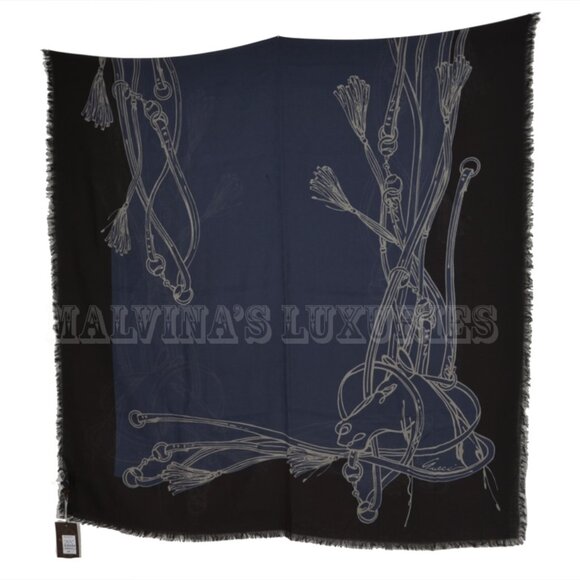 GUCCI UNISEX SCARF ICONIC SADDLERY EQUESTRIAN COTTON GG LOGO 39" x 78" - Picture 2 of 7